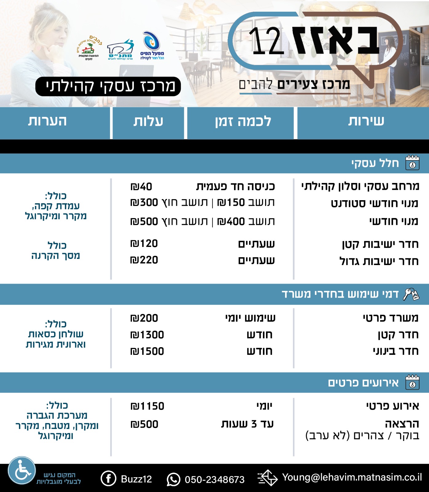שירותים זמינים במרכז באזז 12